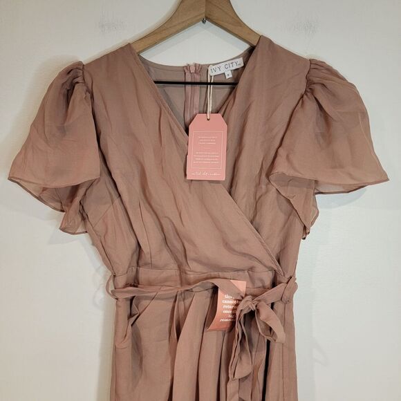 NWT Ivy City Women's Lillie Dusty Rose Flutter Sleeve Bridesmaid Dress Small - Picture 2 of 11